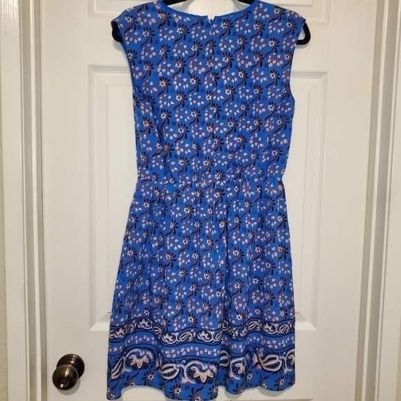 J. Crew Border Print Vibrant Blue Silk Dress Sz 2 - Picture 7 of 13